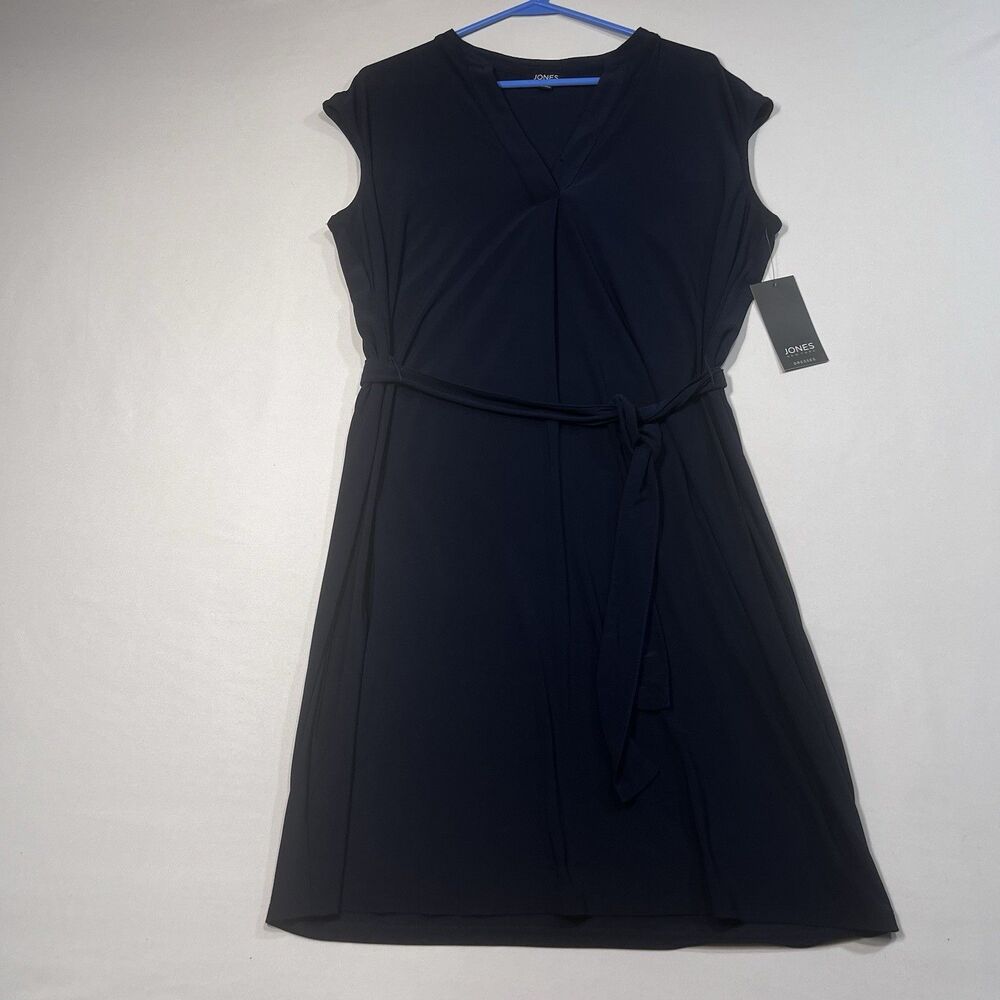 NWT Jones New York Women 10 Belted V-Neck Dress Navy Blue Sleeveless